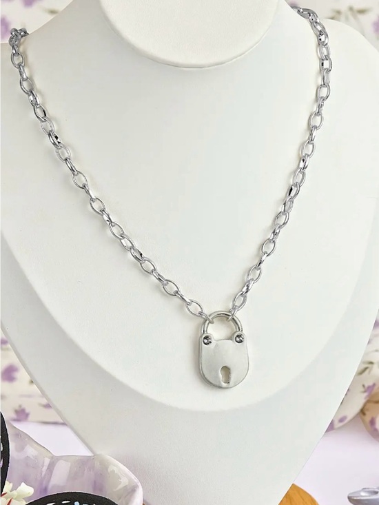 Park Lane Jewelry - Token Padlock Pendant Necklace - Park Lane Matte Silver Tone Versatile